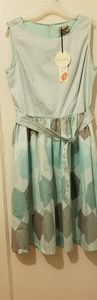 Lindy Bop Audrey Green Geometric Dress UK16 NWT